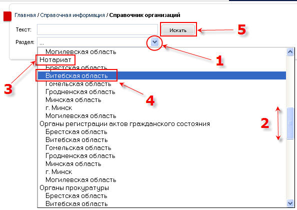 Поиск по полю РАЗДЕЛ.нотариат Витебск.обл.(с цифрами)
