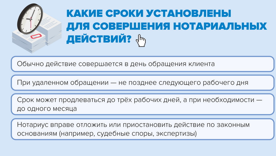 Какие сроки установлены для совершения нотариальных действий? Какие сроки установлены для совершения нотариальных действий?